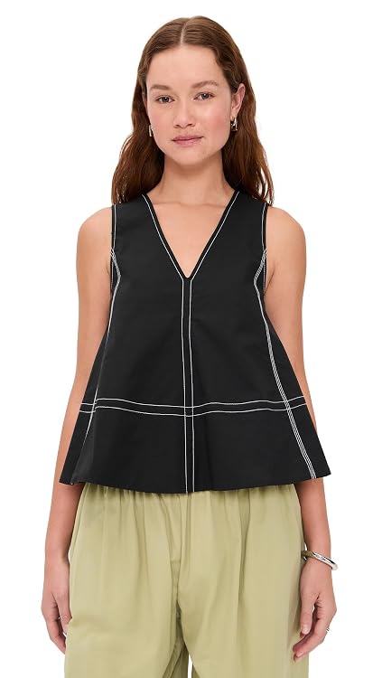 Ganni Women's Stretch Cotton A-line Top