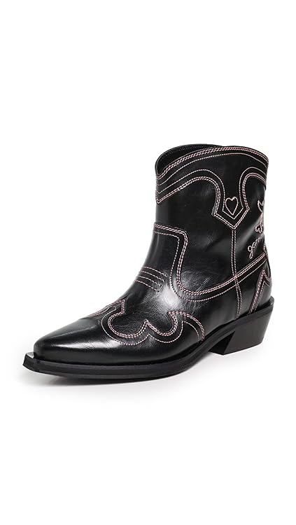 Ganni Women's Low Shaft Embroidered Western Boots