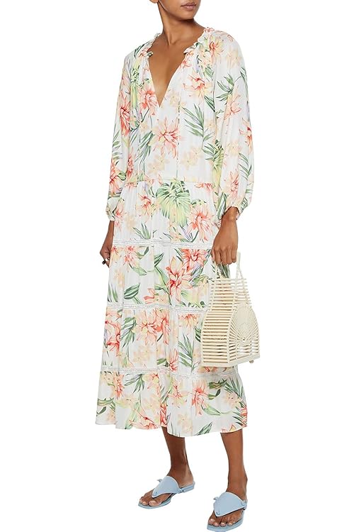 Alice and Olivia Layla Hibiscus Floral Tiered Midi Dress Size M