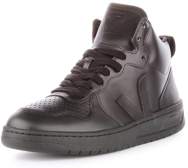 Veja V-15 Women's Lace Up Leather Trainers (Black, 7 US)