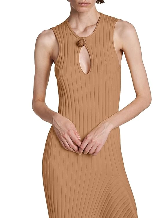 Asymmetric Rib-Knit Cotton Midi-Dress