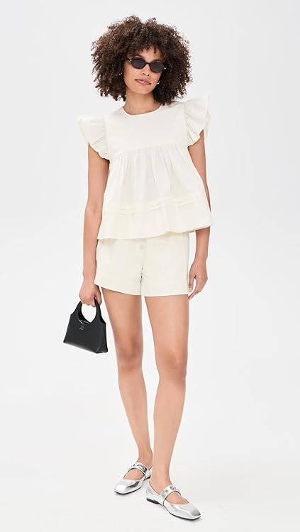 Ganni Women's Frill Sleeve Top