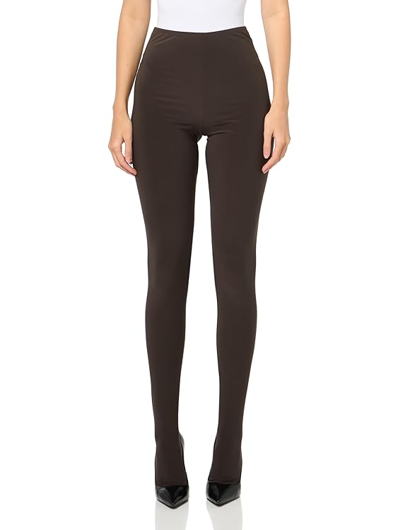 NORMA KAMALI Women's Legging W/Footie W/O Waistband, Espresso