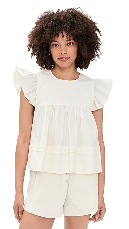 Ganni Women's Frill Sleeve Top