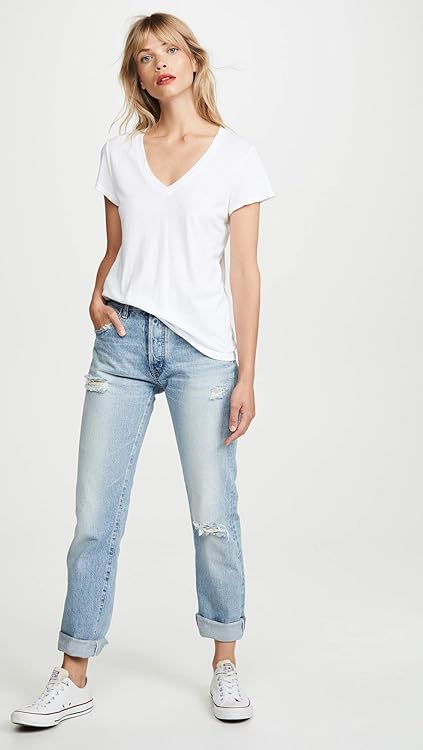 Splendid Women's Short Sleeve V-Neck T-Shirt, White, Large