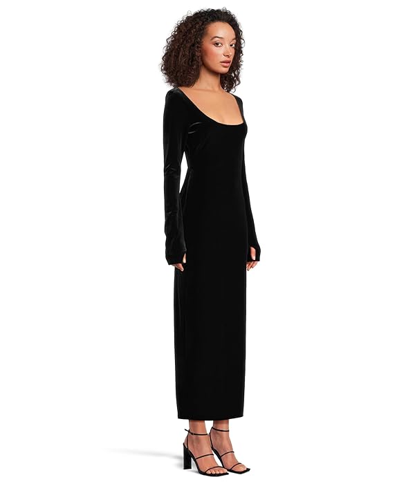 Norma Kamali Women's Long Sleeve Deep Scoop Neck Side Slit Gown