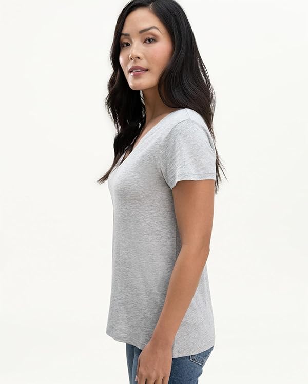 Splendid Women's Kate Short-Sleeve V-Neck Tee | Heather Grey | Large Loose Fit
