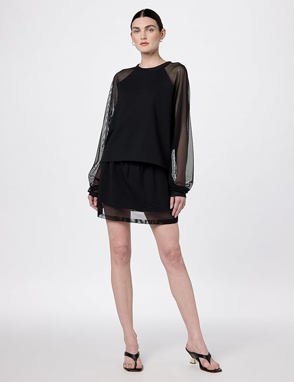 Norma Kamali Womens Oversized Raglan Sleeve Top W/Mesh