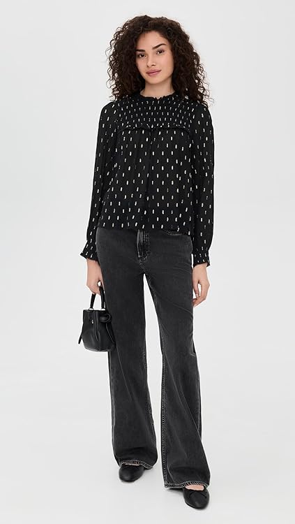 Madewell Women's Smocked High-Neck Long-Sleeve Top