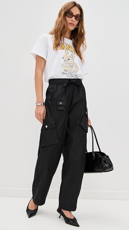 Ganni Women's Duchesse Nylon Oversized Elasticated Pants