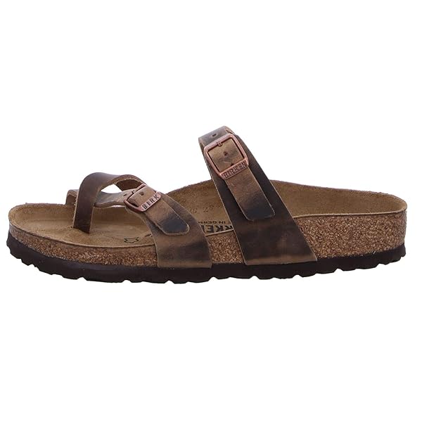 Birkenstock Women's Mayari Greased Leather Flip Flops, Brown, 41 EU