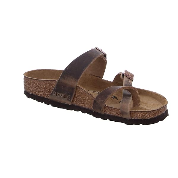 Birkenstock Women's Mayari Greased Leather Flip Flops, Brown, 41 EU
