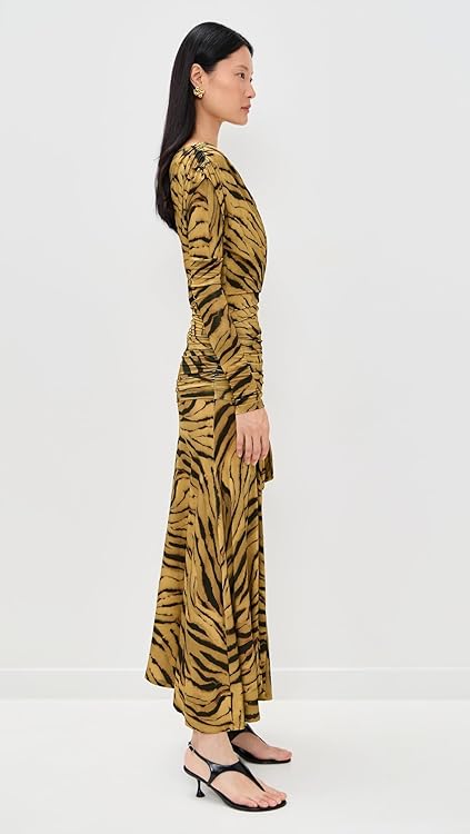 Ganni Women's Printed Shiny Jersey Ruched Long Dress