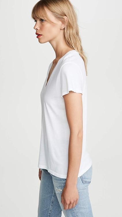 Splendid Women's Short Sleeve V-Neck T-Shirt, White, Large