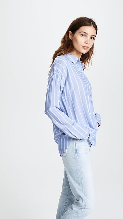 Rails Women's Josephine Button Down Shirt, White Stripe, Large