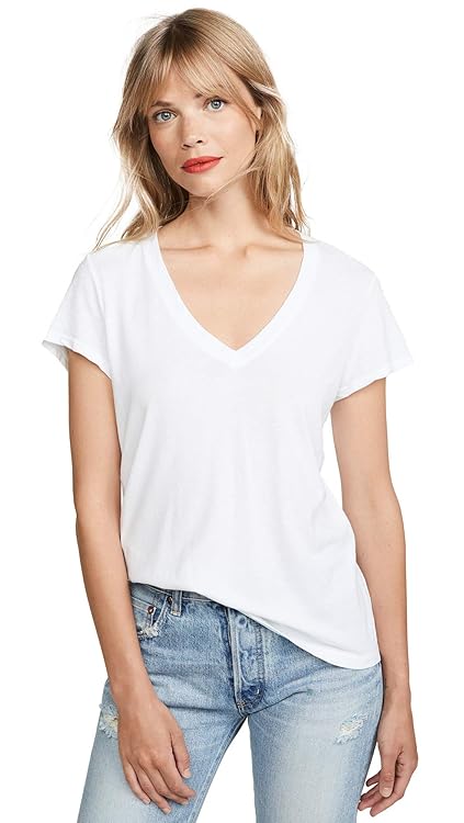Splendid Women's Short Sleeve V-Neck T-Shirt, White, Large