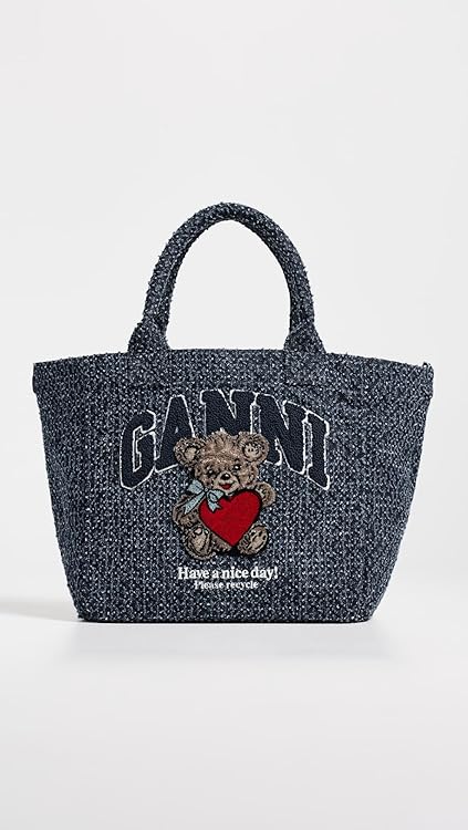 Ganni Women's Small Trapeze Shopper Bear Tweed Denim Tote