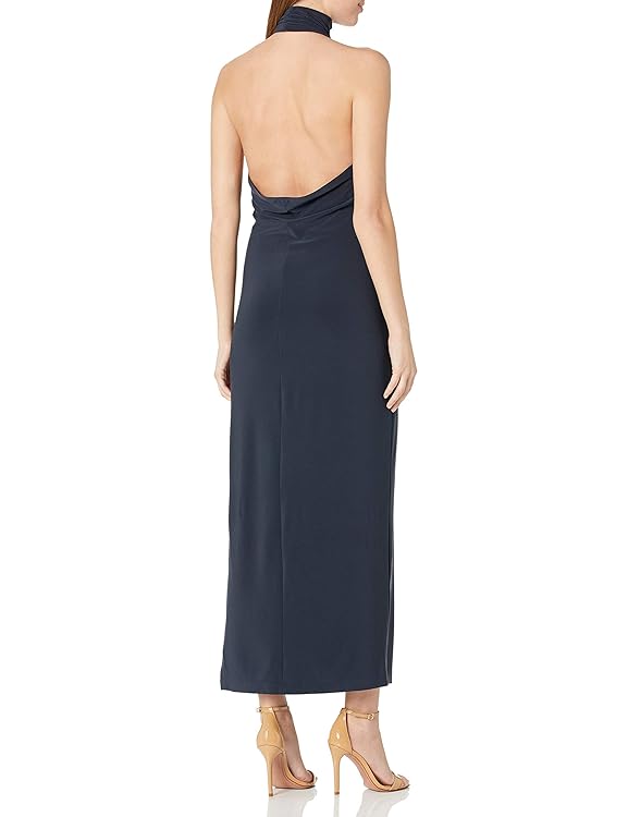 Norma Kamali Women's Halter Turtle Side Slit Gown
