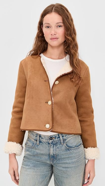alice + olivia Women's Alma Faux Suede Teddy Jacket