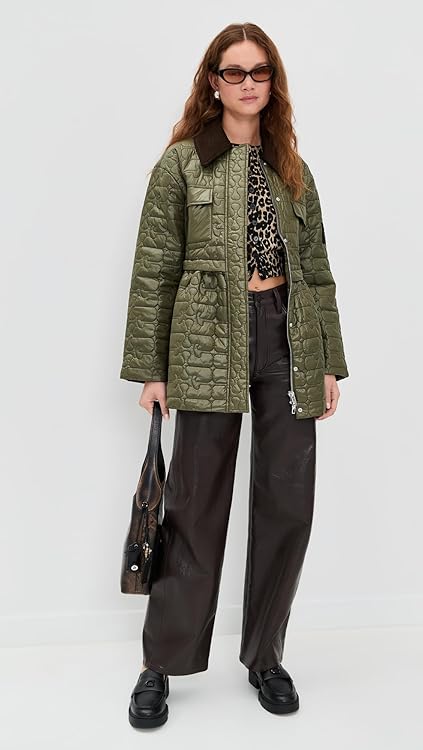 Ganni Women's Shiny Quilted Midi Flare Jacket