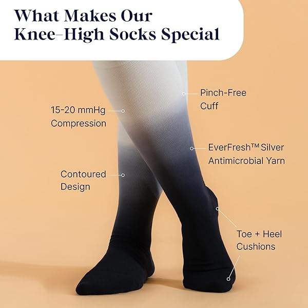 Comrad Nylon Knee High Socks - 15-20mmHg Graduated Compression Socks - Soft & Breathable Support Unisex Socks