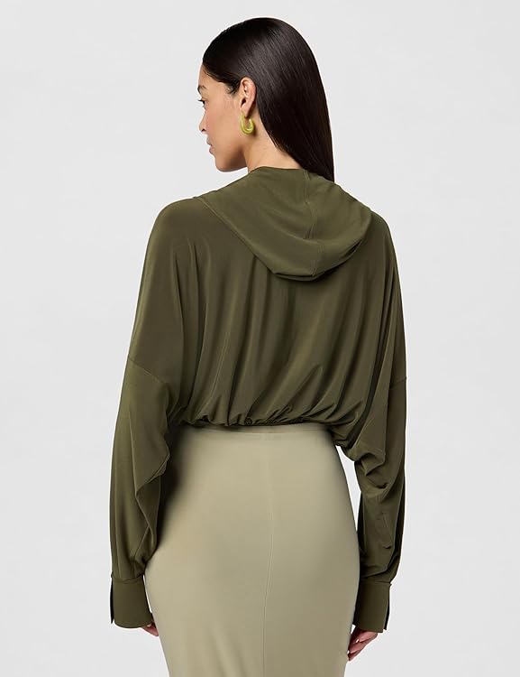 Norma Kamali Women's Hooded Super Oversized Bf Nk Shirt Bodysuit