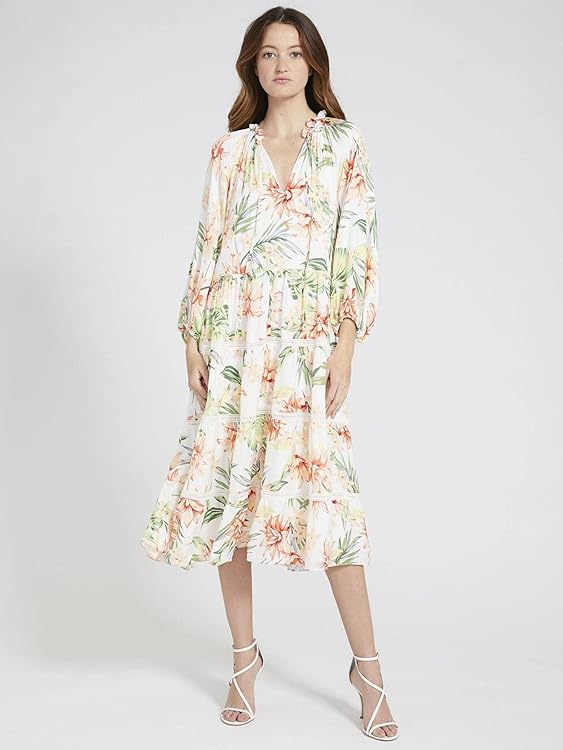 Alice and Olivia Layla Hibiscus Floral Tiered Midi Dress Size M