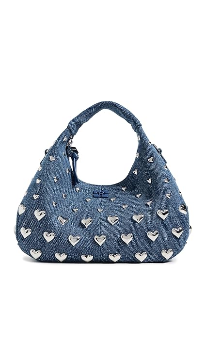 Ganni Women's Heart Stud Denim Mini Hobo Bag