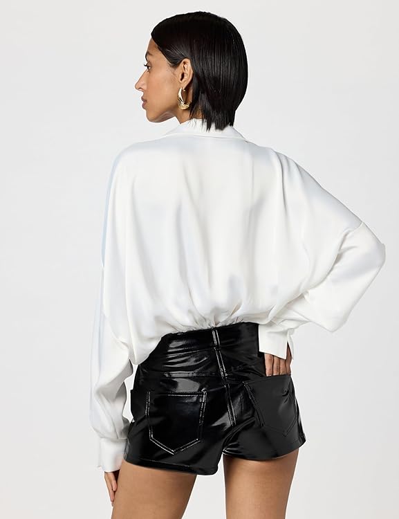 Norma Kamali Women's Super Oversized Boyfriend Nk Shirt Bodysuit