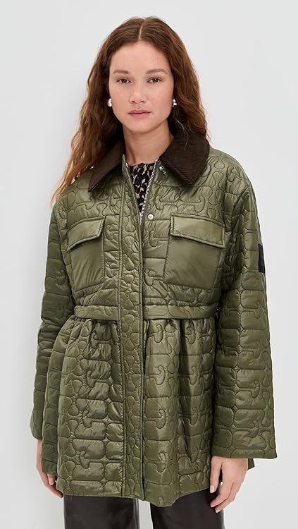 Ganni Women's Shiny Quilted Midi Flare Jacket