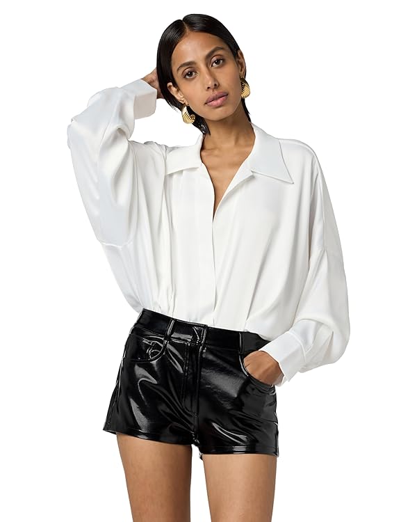 Norma Kamali Women's Super Oversized Boyfriend Nk Shirt Bodysuit