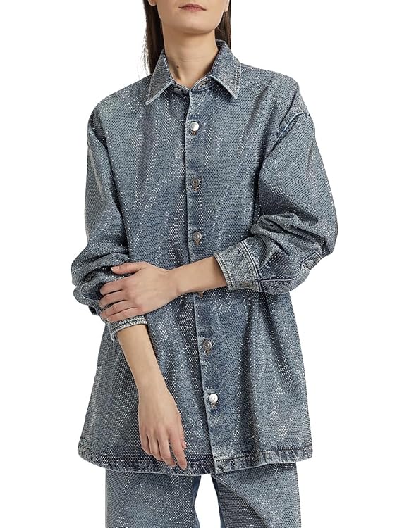 Hotfix Denim Button-Front Oversized Shirt