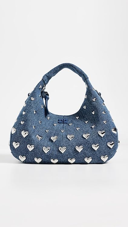 Ganni Women's Heart Stud Denim Mini Hobo Bag