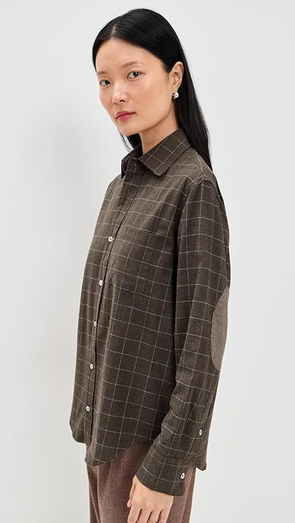 DONNI. Women's The Flannel Elbow Patch Shirt
