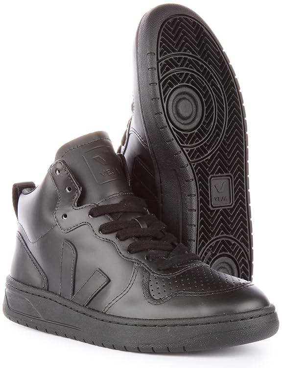 Veja V-15 Women's Lace Up Leather Trainers (Black, 7 US)