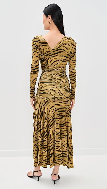 Ganni Women's Printed Shiny Jersey Ruched Long Dress