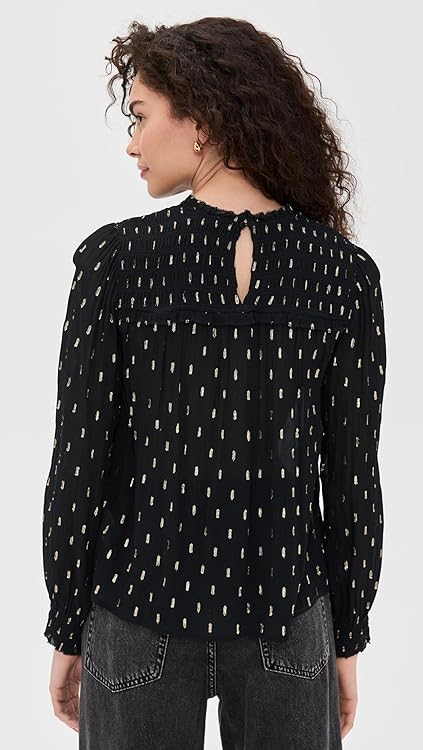 Madewell Women's Smocked High-Neck Long-Sleeve Top