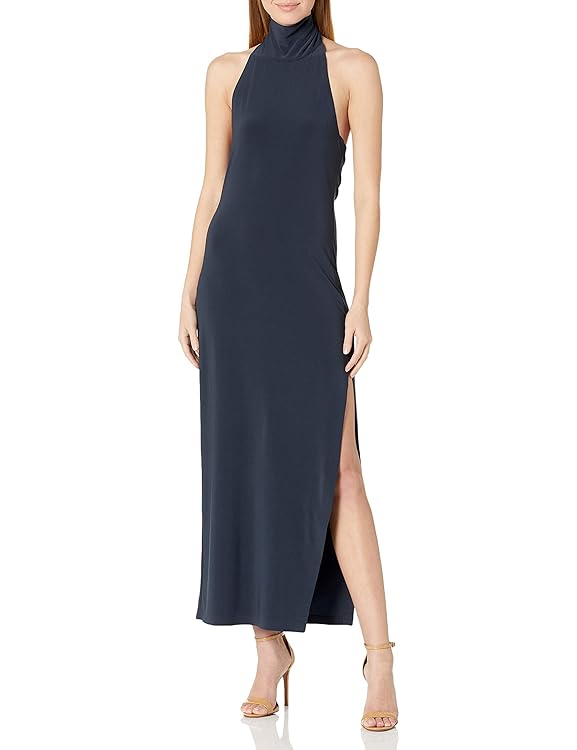 Norma Kamali Women's Halter Turtle Side Slit Gown
