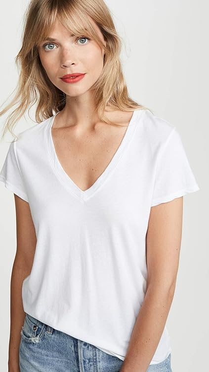 Splendid Women's Short Sleeve V-Neck T-Shirt, White, Large
