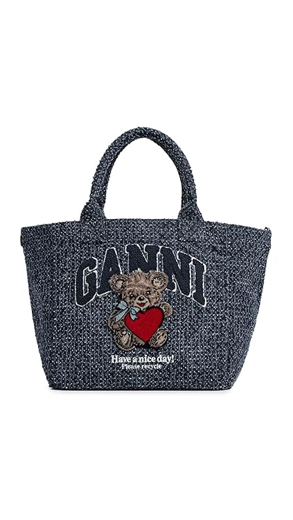 Ganni Women's Small Trapeze Shopper Bear Tweed Denim Tote