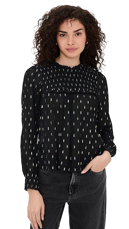 Madewell Women's Smocked High-Neck Long-Sleeve Top