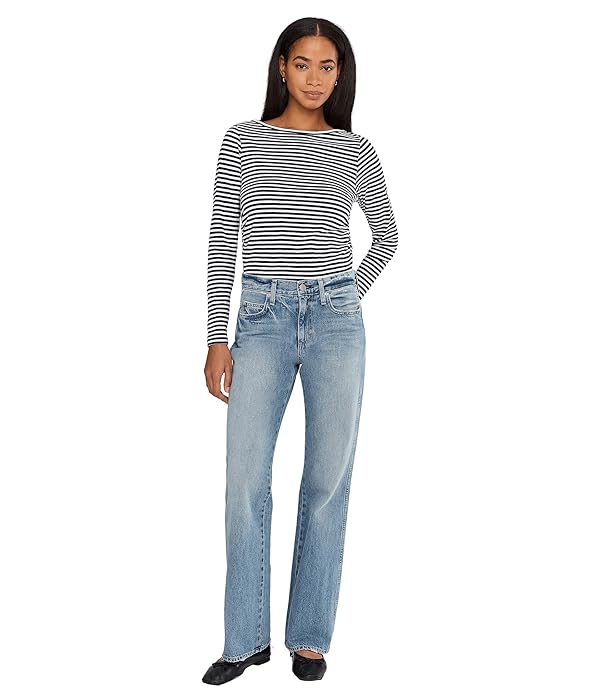 Madewell Women's Side Ruched Slub Long Sleeve Stripe