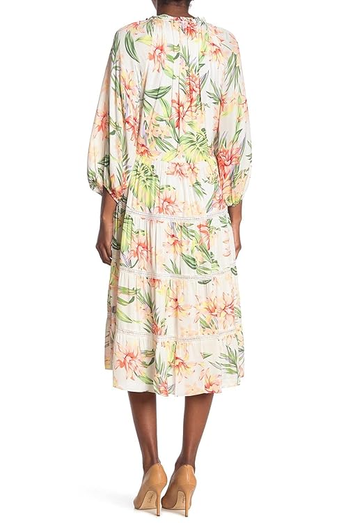 Alice and Olivia Layla Hibiscus Floral Tiered Midi Dress Size M