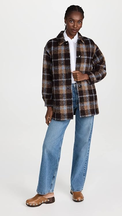Madewell Belrose Shirt-Jacket in Cassel Plaid For Women - Classic Spread Collar and Long Sleeves With Hem Side Slits, Casual and Warm Shirt Jacket Devon Plaid Forage 2XL (Women's 18) One Size
