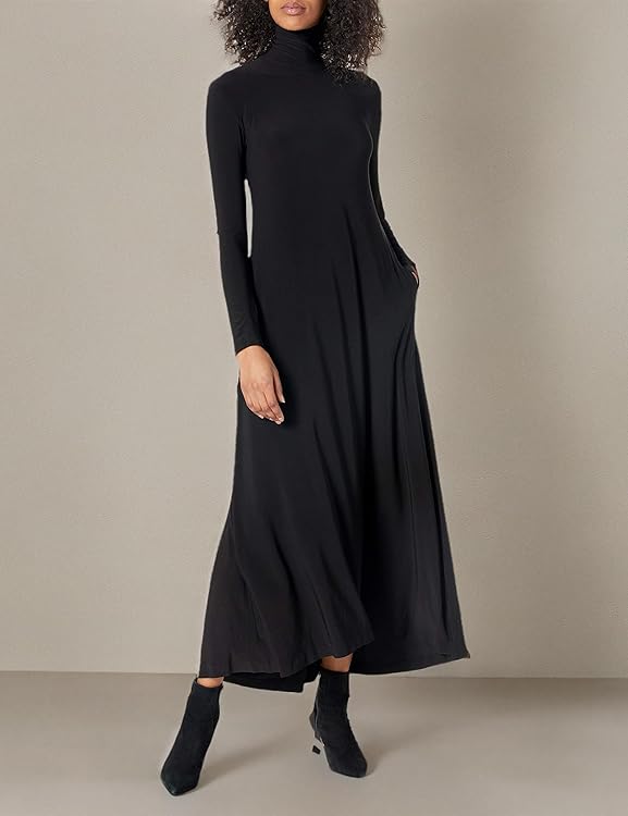 Norma Kamali Women's Long Sleeve Turtle Long Swing Dress