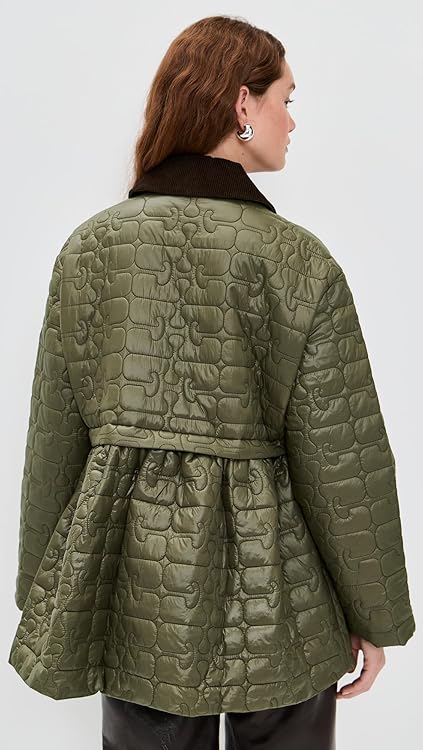 Ganni Women's Shiny Quilted Midi Flare Jacket