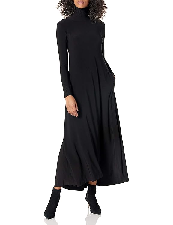 Norma Kamali Women's Long Sleeve Turtle Long Swing Dress