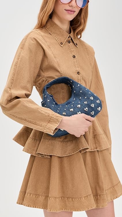 Ganni Women's Heart Stud Denim Mini Hobo Bag