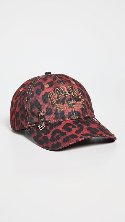 Ganni Women's Red Leopard Baseball Cap