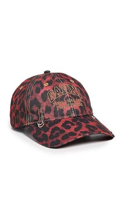 Ganni Women's Red Leopard Baseball Cap